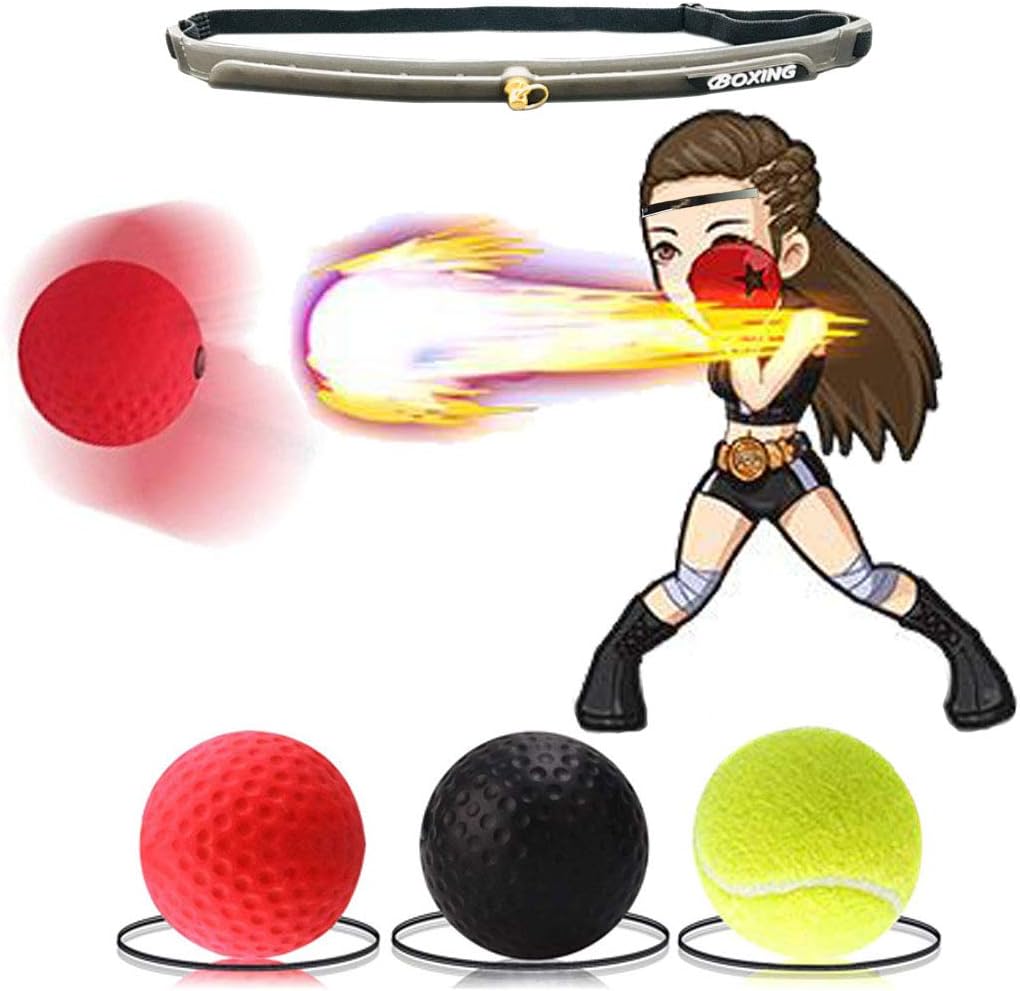 Boxing Reflex Ball 3 Difficulty Level Boxing Ball with Headband Suit for Reaction, Agility, Punching Speed, Fight Skill and Hand Eye Coordination Training for Kids and Adults