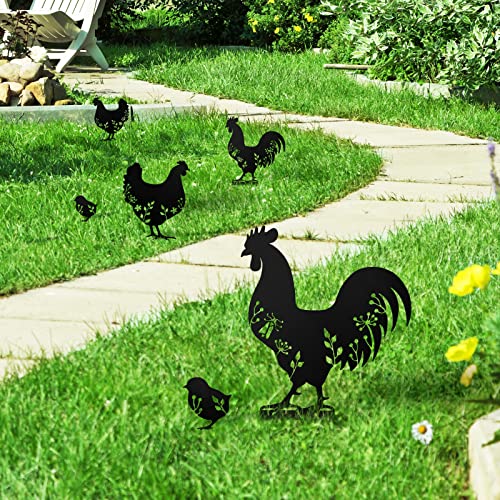 Kolymax 3 Pcs Metal Chicken Yard Art Garden Decorative Stake Hollow Out Animals Silhouette Statue Decor, Chickens Family Silhouette Sets For Pathway, Floor, Garden, Lawn, Outdoor Decoration #TOP1
