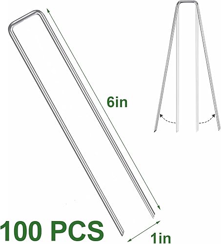 Miniatura 3 de Grapas de césped tipo U de 6 pulgadas, estacas de jardín, grapas de paisaje para césped artificial, a prueba de óxido, estacas para asegurar cercas