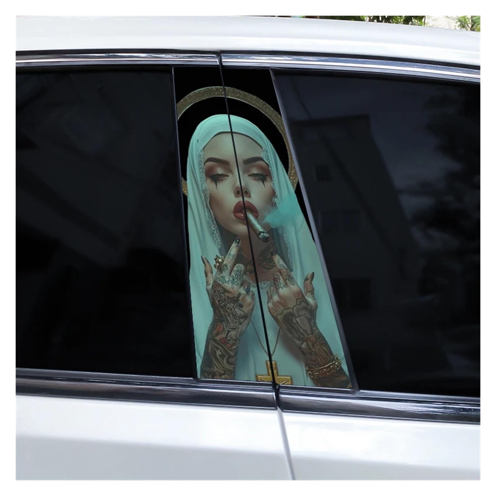 Car Side Decals 2pcs Cross Nun Sticker Car Doorpost Decal Waterproof Sunscreen for B-Pillar Door Decoration(Style P)