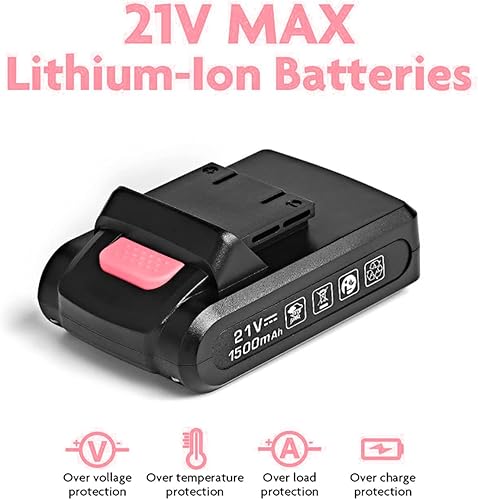 Miniatura 7 de Jar-Owl Juego de taladro inalámbrico rosa de 21 V para mujer, par de 350 pulgadas, velocidad variable de 0-1350RMP, portabrocas sin llave de 38