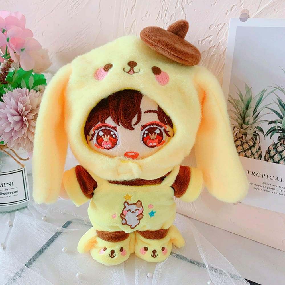 niannyyhouse Yellow Dog Suit Doll Dressup Hat Jacket Overalls Shoes 7.8in/20cm Plush Doll Clothes Stuffed Figures Toys Accessories