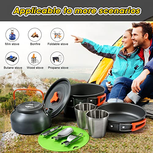 Camping Cookware Set, 16Pcs Camping Pans Pots Kit, Nesting Camp Cook Set, Camping&Hiking Mess Kit, Mini Cookware Camping, Backpacking Pans Set For Camping, Backpacking, Outdoor Cooking And Picnic #TOP2