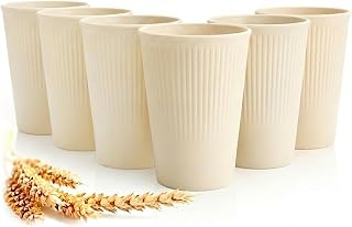 Wheat Straw Cups 12 oz, 6 Pack, Reusable, Dishwasher Safe Kitchen Cups | Lightweight feel, smooth surface, bathroom and office use