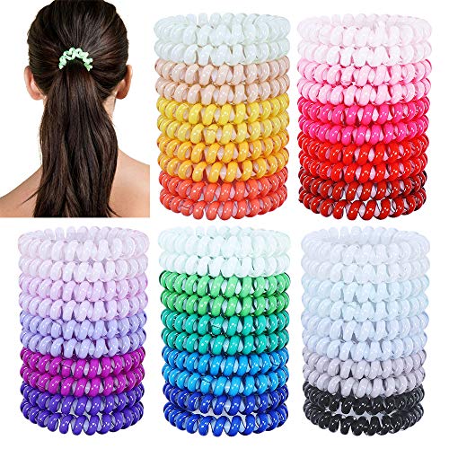 50 Pcs Spiral Hair Ties Colorful Coil Hair Ties No Crease Phone Cord Hair Ties Candy Colors Elastic Telephone Hair Ties for Women (25 Colors)