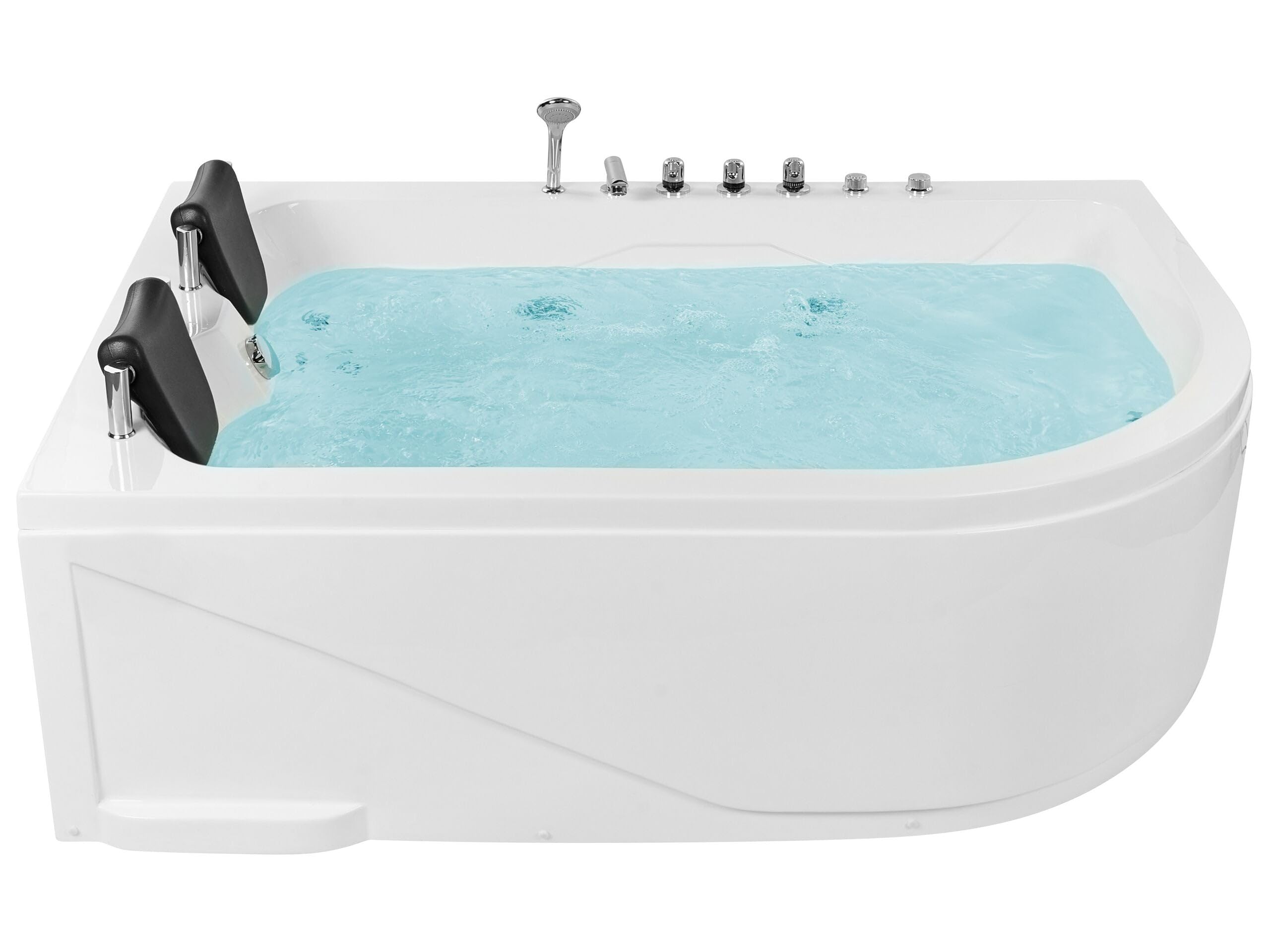 Baignoire Balnéo d'Angle à Droite en Acrylique avec Fonction Massante 2 Appui-têtes et Éclairage LED Votre Bain à Remous et SPA à Domicile Beliani