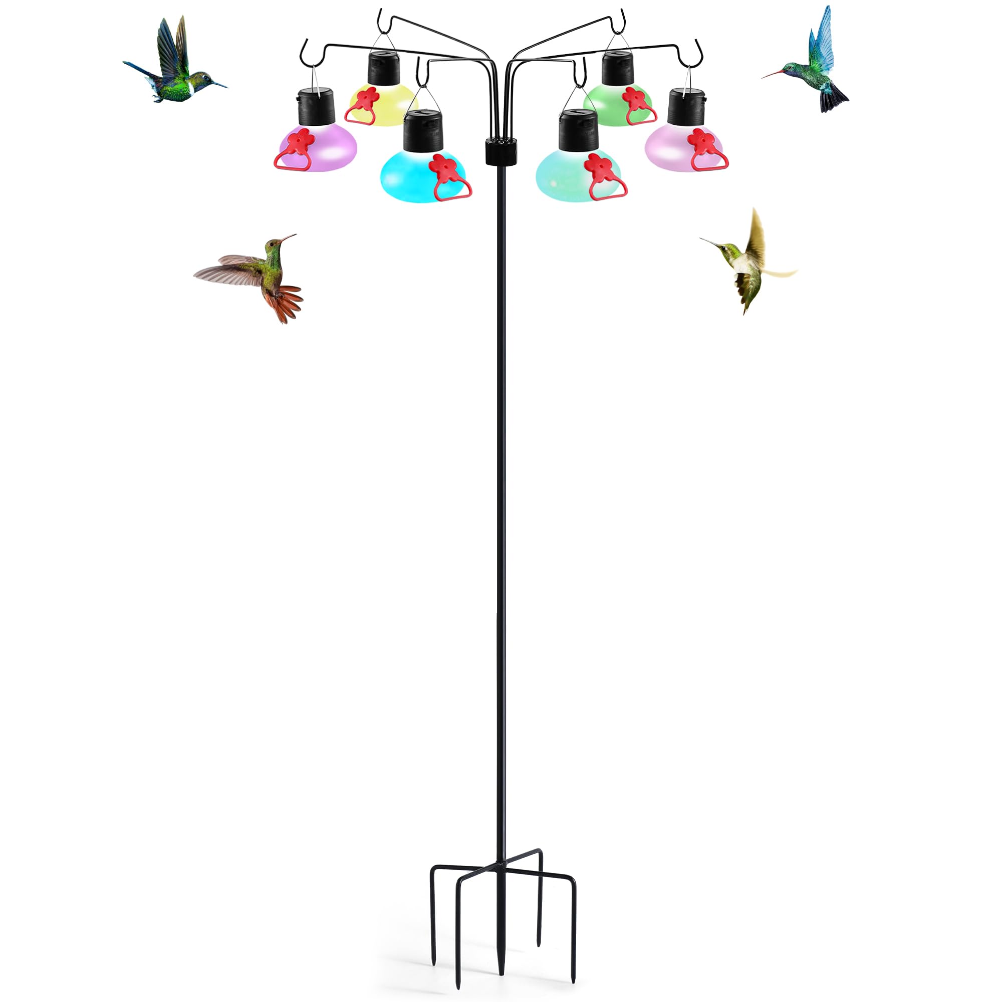 Solar Hummingbird Feeders for Outdoors Decorative Hummingbird Feeders Stand 6 Feeding Stations Never Leak Garden Decor Backyard,Gifts for Women Mom