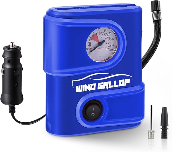 Windgallop Compressori Portatili Piccolo Compressore D'aria Gonfiatore Per Pneumatici Manometro Pompa Per Pneumatici Per Auto 12V DC Compressore Per Pneumatici Pompa Di Aria Elettrica (Blu chiaro) - 1