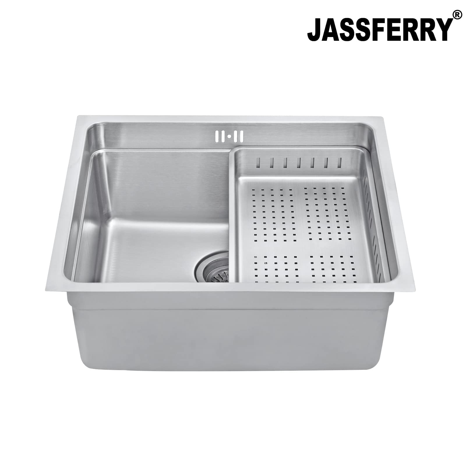 JASSFERRY Fregadero de cocina un seno, de Acero Inoxidable, bajo encimera, con colador de residuos 490 x 440