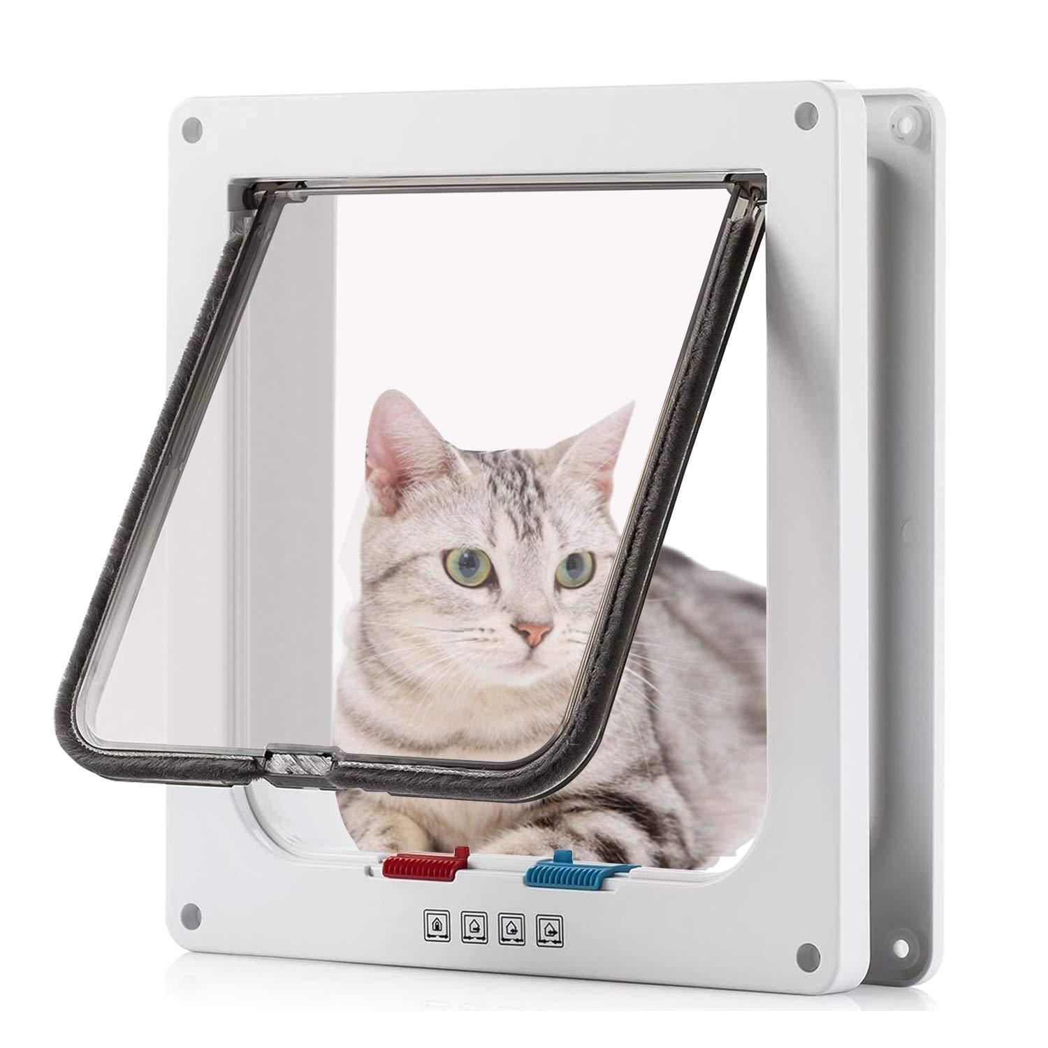 Sailnovo White Cat Flap-4-Way Magnetic Closure Catflap, Pet Flap For Cats And Small Dogs, Cat Door With Tunnel (L, )