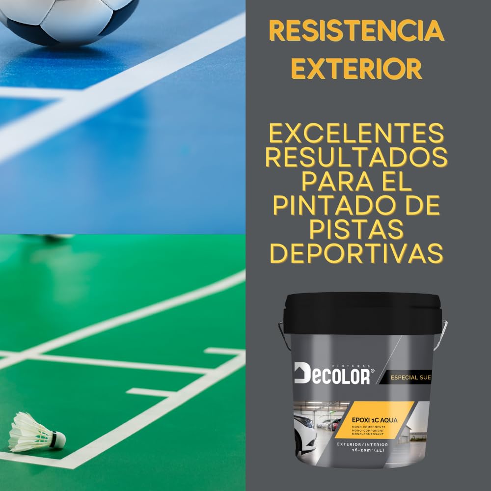 Pintura de Resina Epoxi Monocomponente Al Agua. Protege y Decora Suelos de Hormigón, Garajes, Terrazas, Pistas Deportivas. Exterior/Interior. 15 Litros GRIS LUMINOSO RAL 7035