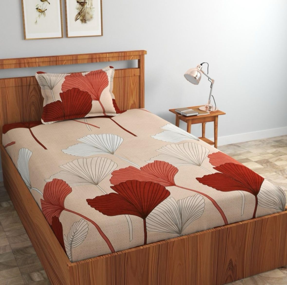 Rajat Presents® 100% Cotton 160 TC Wrinkle Free Printed Single Bedsheets with 1 Matching Pillow Cover, (60X90 Inches, 4 X 6 Feet A1177-image-19