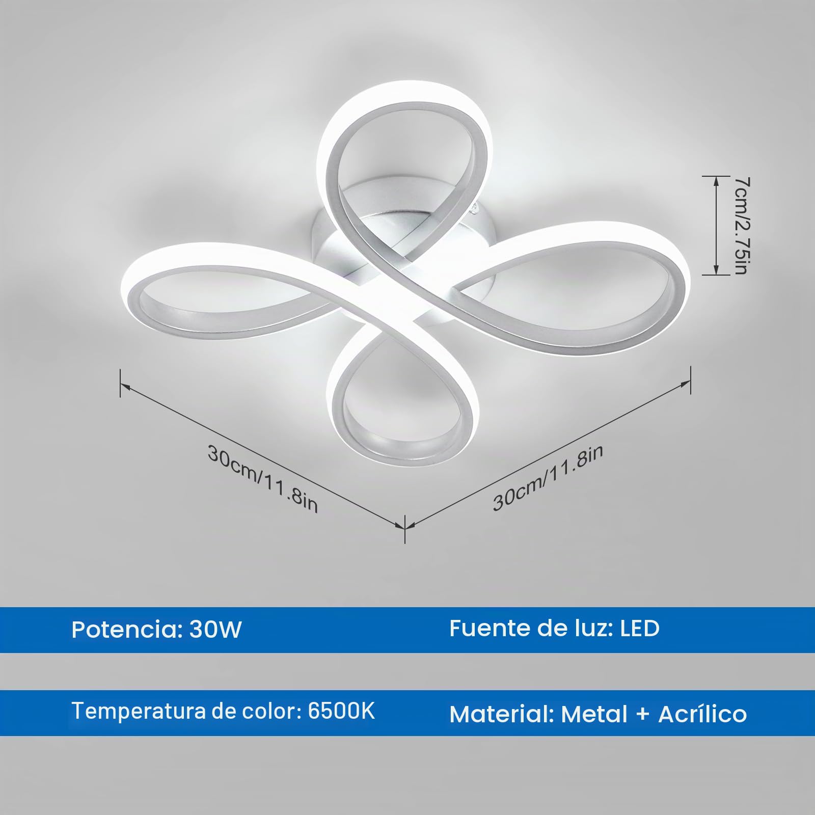 Lámpara de Techo Moderna, 30W 3375LM Plafón LED Techo 30CM | Diseño Forma de Flor, Lamparas de Techo LED Moderno Plata para Dormitorio Cocina Sala de Estar Pasillo, Blanco Frío 6500K