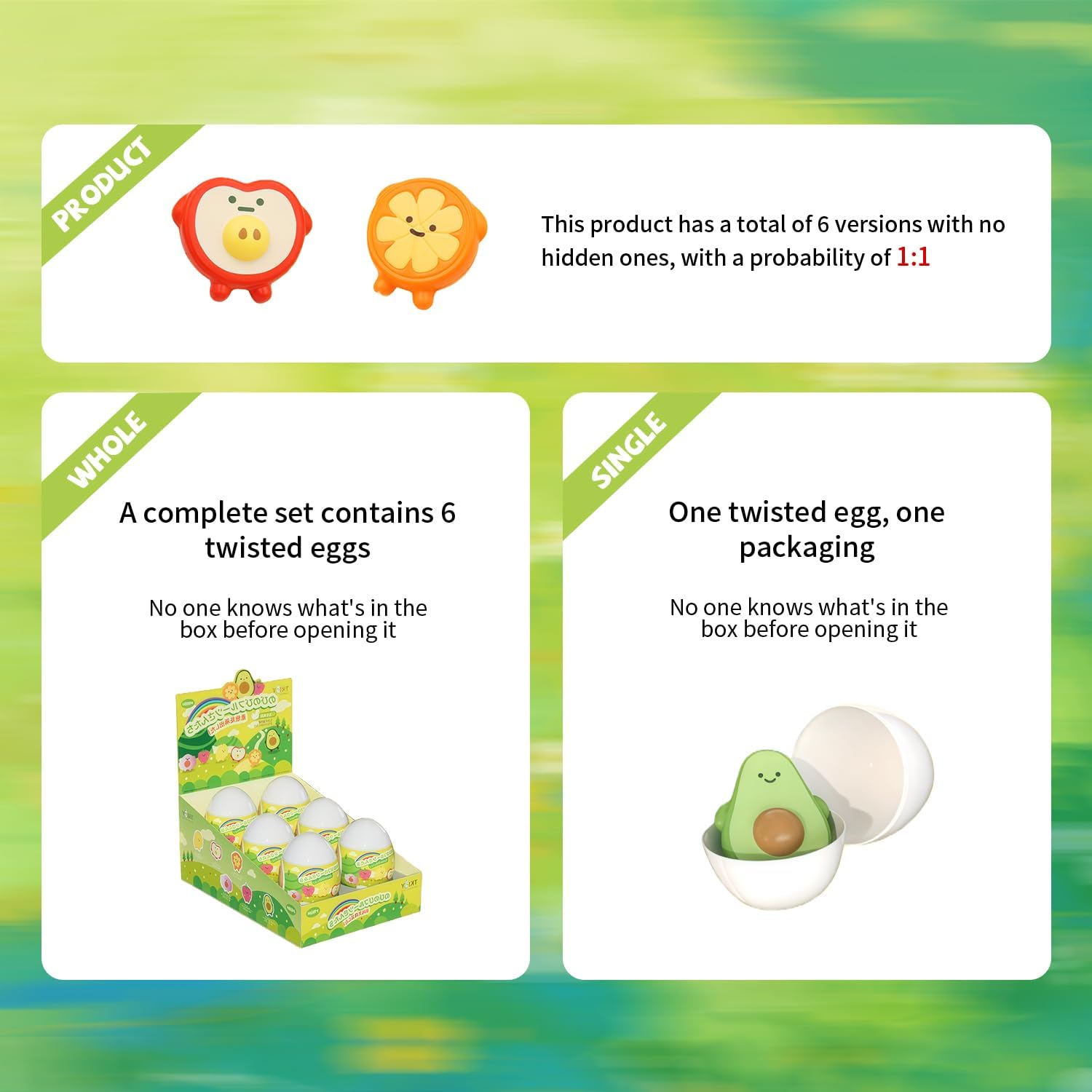 6 Pieces Fruit Squeezable Series Blind Box Figures, Random Design Fruit Figures Collectible Slow Rising Squishy Toy, Cute Stress Relief & Fidget Toys for Gift