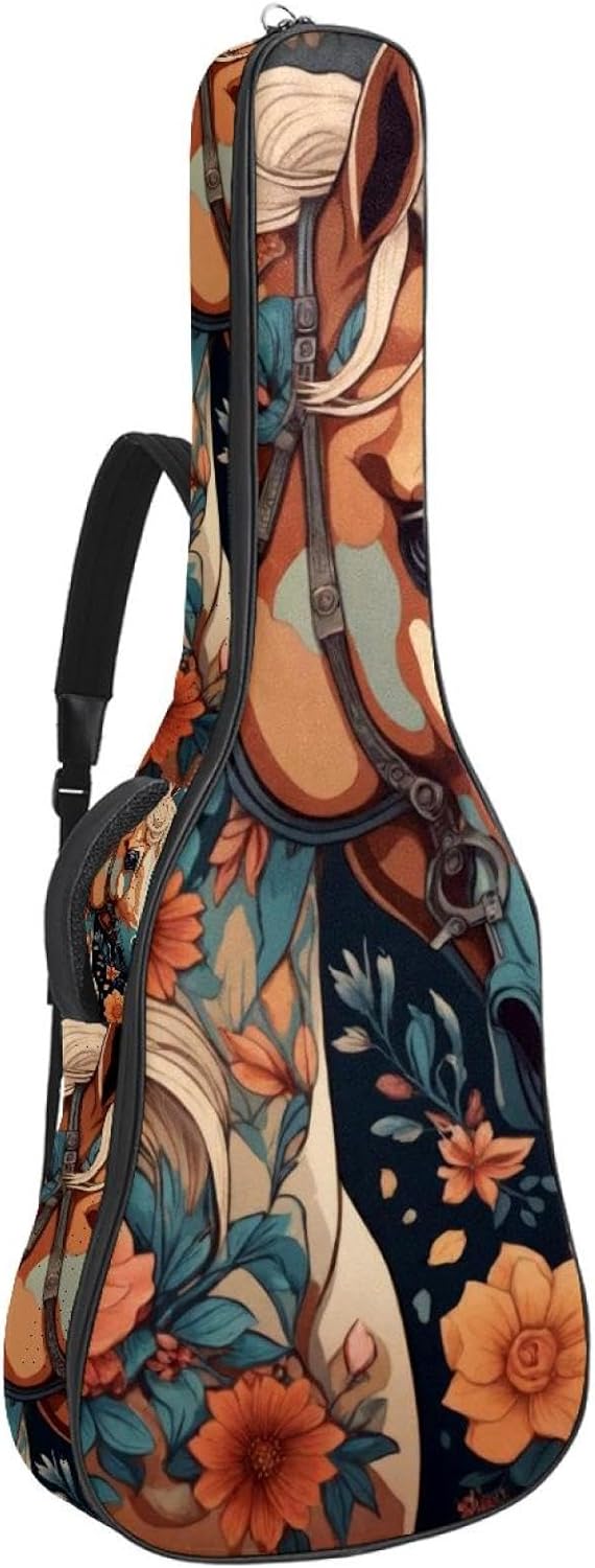 Acoustic Guitar Bag, 40 41 42 Inch Guitar Case Cover Soft Guitar Gig Bag for Acoustic Electric Bass Classical Guitar, Horse Aesthetic Art Pattern