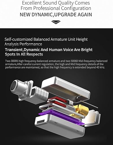 Miniatura 4 de KZ ZS10 Pro - Monitor de oído, 4BA+1DD Hybrid Driver IEM, auriculares HiFi Gaming con placa frontal de acero inoxidable, auriculares intrauditivos