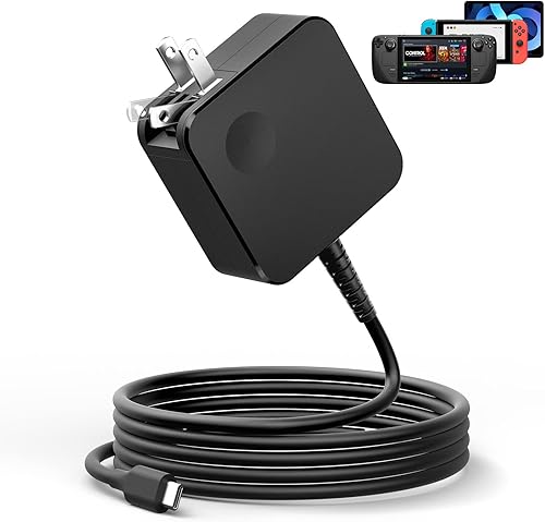MEPATEM Cargador rápido de 65 W para cubierta de vapor con enchufe plegable y cable de alimentación de 6 pies, adaptador de CA USB C PD 3.0 para