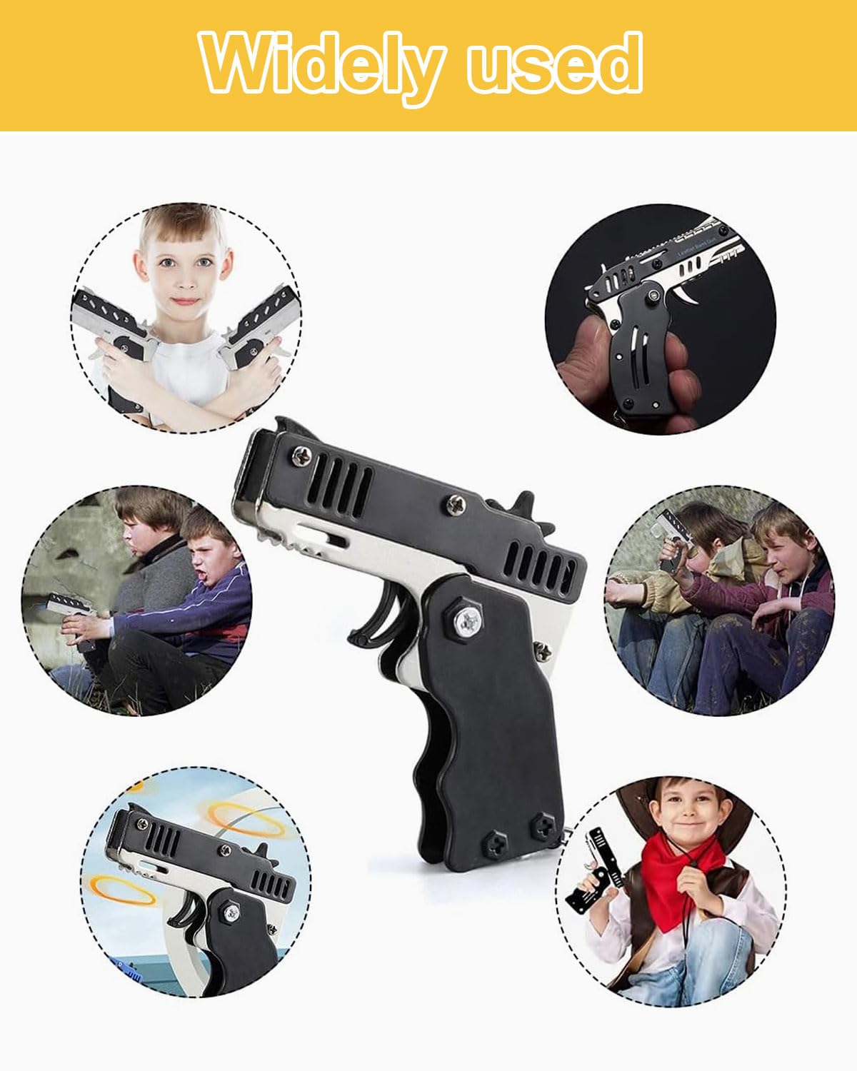 2 pcs gummi Pistole,Mini-Gummibandpistole aus Metall,klappbar,mit Schlüsselanhänger und 120 Gummibändern, Metal Folding Schlüsselbund für Outdoor-Aktivitäten für Kinder