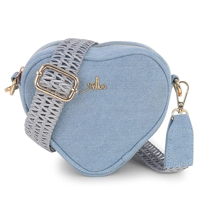 yelloe Heart Shaped Denim Sling Bag for Women & Girls | Medium Crossbody Purse with Detachable Adjustable Strap | Trendy Cute Style | Casual Everyday-picture-48