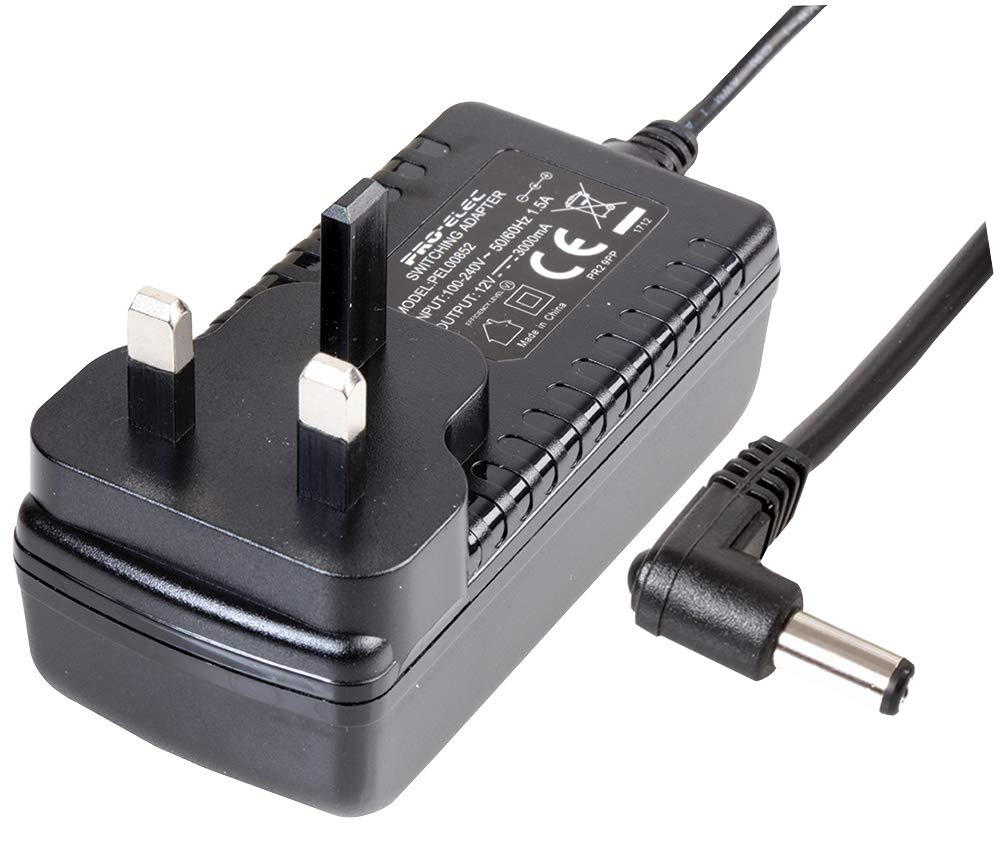 Pro Elec PEL00853 12V, 3A AC/DC Power Supply With Right Angled Plug, Output Connector:2.1 mm x 5.5 mm x 12 mm