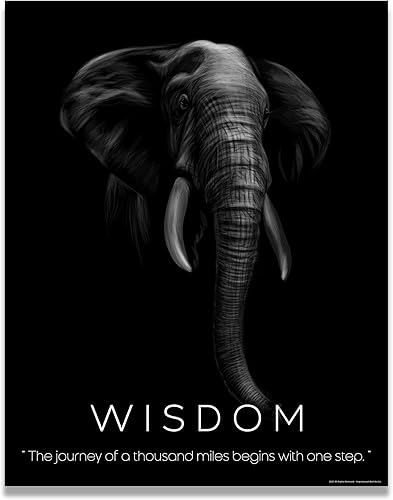 Inspirational Wall Art Co. - Sabiduría - Pósteres de citas motivacionales de éxito de Elephant Hustle Focus - Impresión para el hogar, oficina,