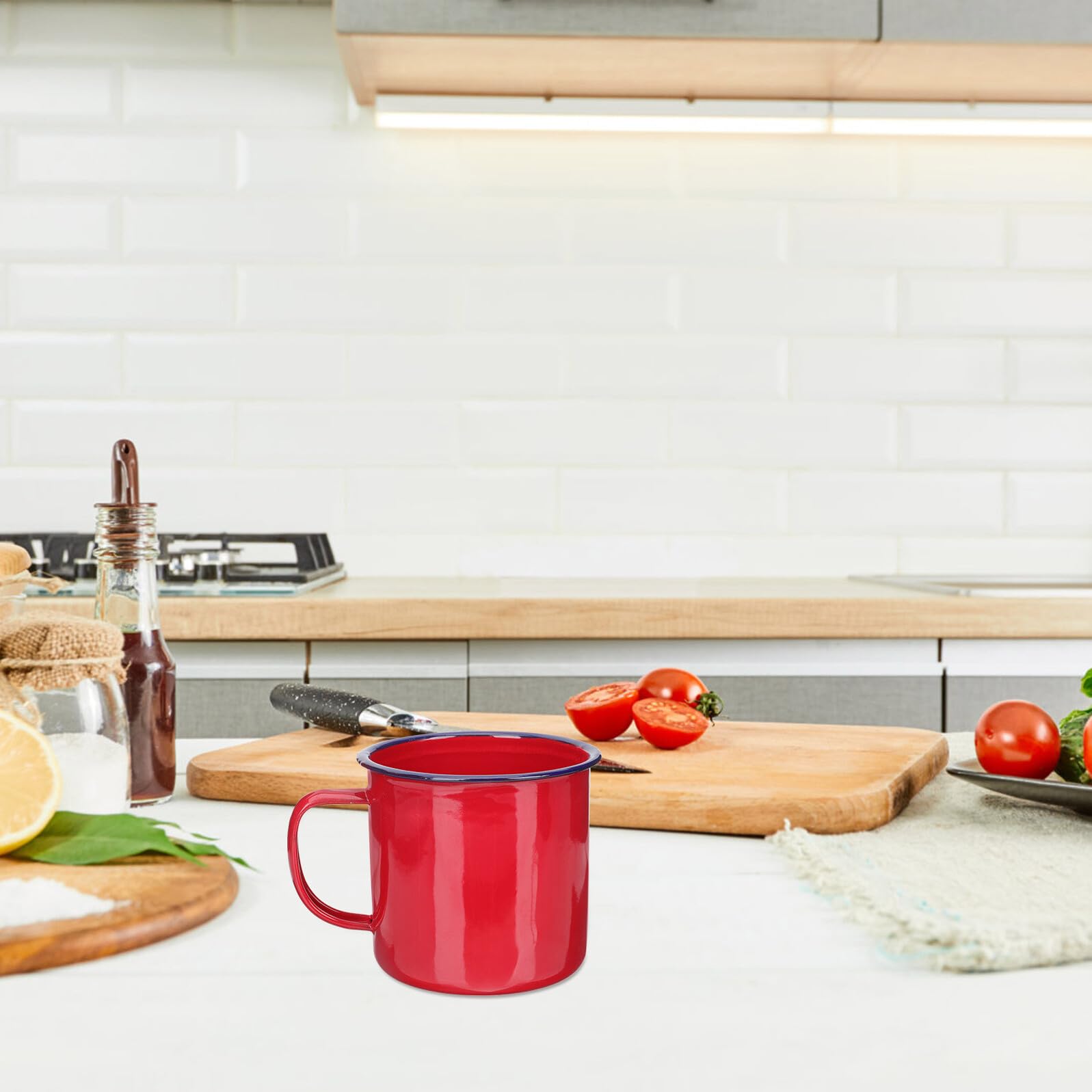 Cabilock 4 Stck Vintage Emaille Becher Retro Trinkbecher mit Henkel Robuster Kaffeetasse für Zuhause Büro Camping und Outdoor Multifunktionaler Kreativbecher für Kaffee Tee und Getränke