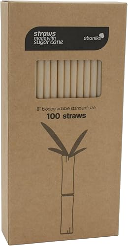 100 popotes biodegradables desechables de 8 pulgadas de longitud para bebidas calientes y frías, hechas de caña de azúcarbagazo, ecológicas