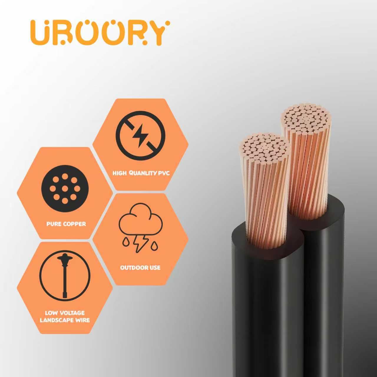 Cable horizontal de bajo voltaje 16/2, calibre 16, 2 conductores, 50 pies, entierro directo, cobre