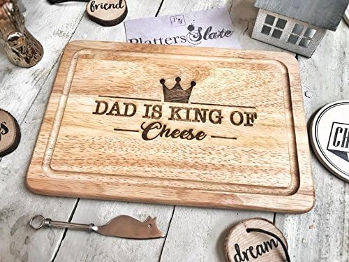 Platters Slate Wooden Cheese Board Engraved 30x20cm Rectangular - Engraved With Dad is King of Cheese - The Perfect British Crafted Cheese Gift