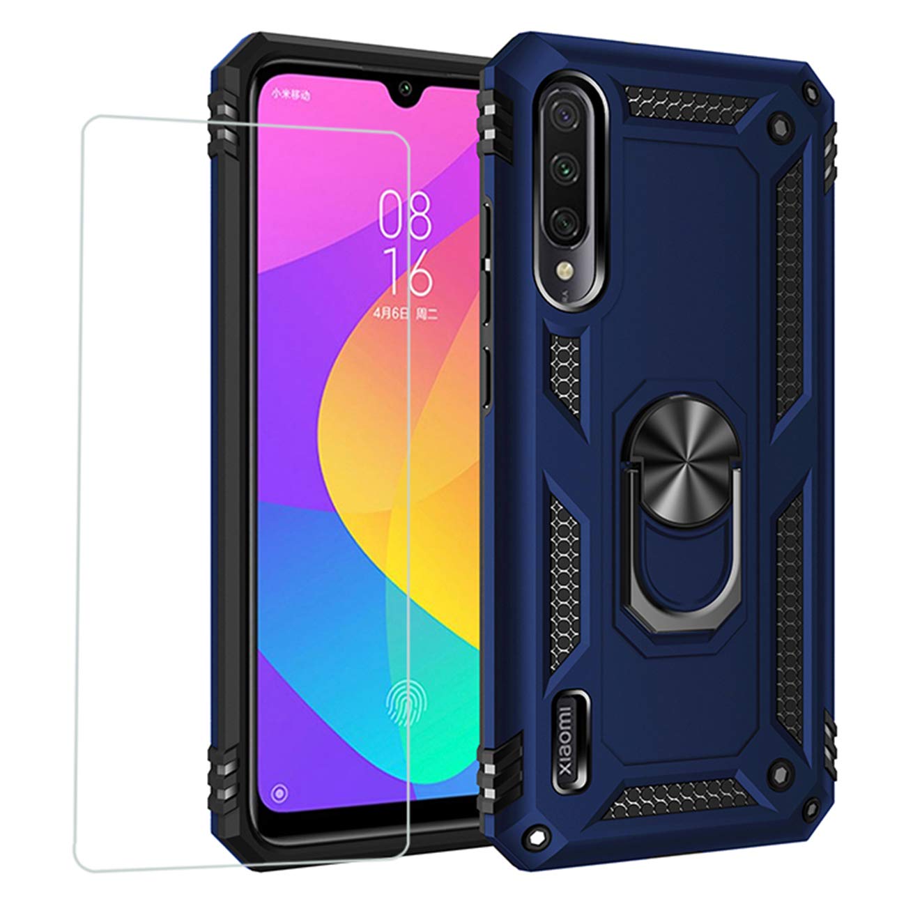 Joytag compatibles para Funda Xiaomi Redmi 9，Carcasa +Cristal Templado Silicona TPU 360 Grados Anillo Giratorio magnético Soporte Caja del teléfono del Coche-Negro — view 17