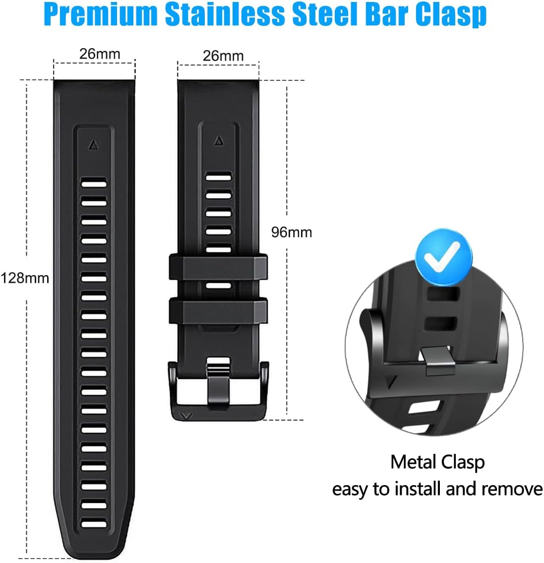ZPJPPLX 26mm Quick fit Watch Band Compatible with Garmin Fenix 8/tactix 8 AMOLED 51mm/Fenix 7X pro/7X/6X Pro/6X/5X Plus/5X/3 HR/3, for quatix 8/epix Pro 51mm/Enduro 3 2/tactix 7 Pro