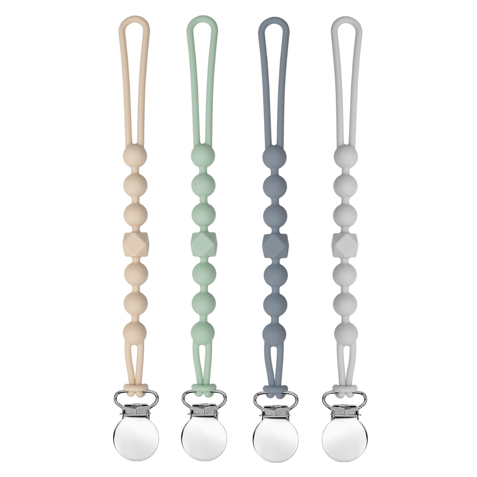 Dummy Clips for Girls, BOUESA Baby Dummy Clip Boys, Pacifier Silicone Clips with One Piece, Keep Pacifier Clean, Soother Pacifier Chains, Dummy Holder 4 Pack