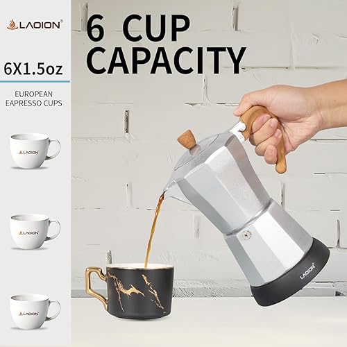 Miniatura 4 de Cafeteras Electricas Modernas, cafetera portátil de 6 tazas, olla Moka de 10.1 fl oz con base desmontable y protección contra sobrecalentamiento,