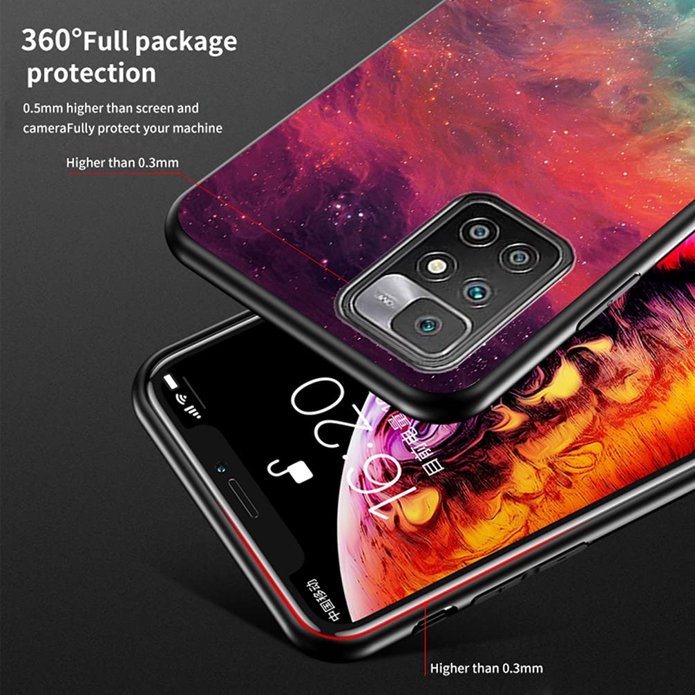 BRAND SET Custodia per Xiaomi Mi 10 Lite 5G Antiurto Cielo Stellato Viola Modello Cover Posteriore in Vetro Temperato Morbido TPU Bordo in Silicone Bumper Case Protettiva-MHXK