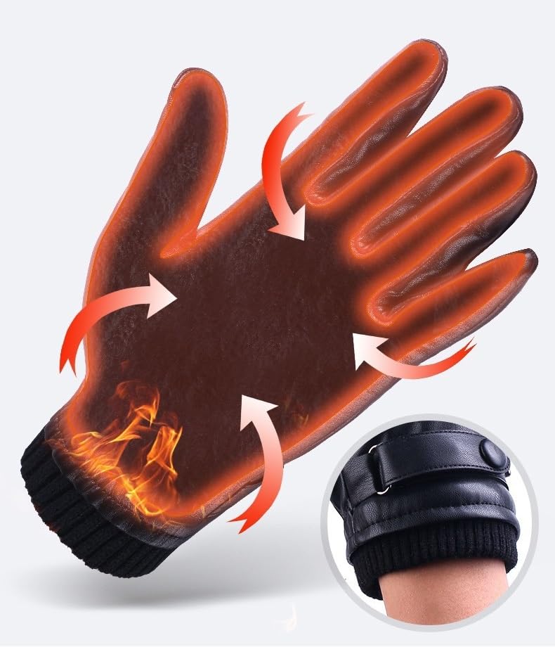 Image of Alexvyan -20℉ Snow & Windproof Thermal Soft Fur Warm Winter Zigzag Gloves (Fur /Fleece Inside) for Riding, Protective Warm Hand Riding Cycling, Byke, Bike, Scooty,Motorcycle for Men & Boy,Male (Black)