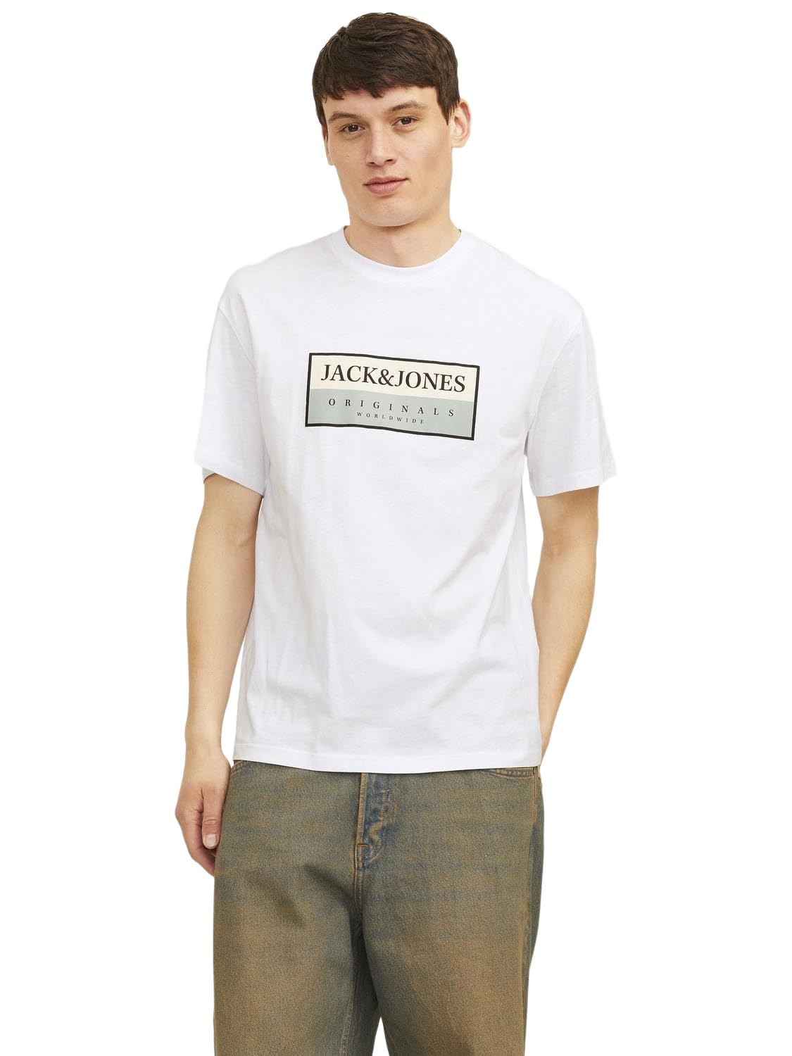 JACK & JONES Jorfrederiksberg Box Tee SS C.N Sn, Bright White/Detail: AW24, L