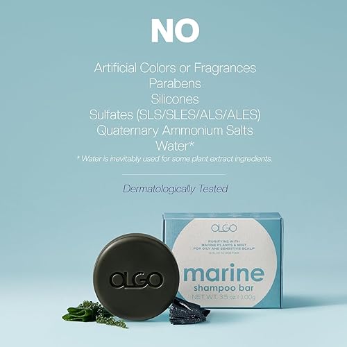 Miniatura 4 de OLGO Marine - Barra de champú de 3.5 onzas  Barra de champú sólido sin jabón para cuero cabelludo con enfriamiento  Kelp, uva marina, carbón con