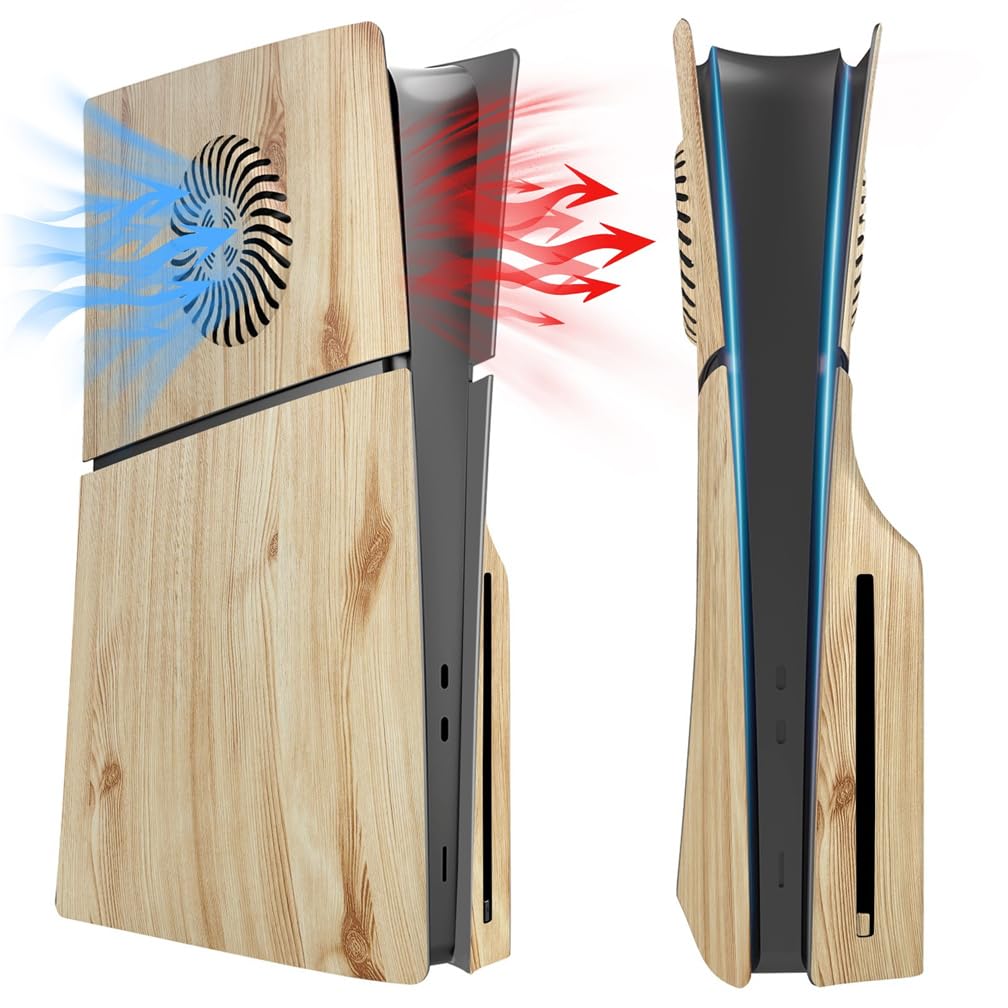 LiLiTok Funda protectora para PS5 Slim Faceplates, placa de repuesto para piel, resistente al polvo, carcasa ABS para Playstation 5, accesorios delgados 2023 (versión de disco de grano de madera)
