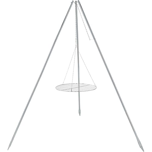 Coleman Tripod Campfire Grill & Lantern Hanger, Grill Grate with Adjustable Height for Cooking Over Fire, Steel Firepit Cooking Rack