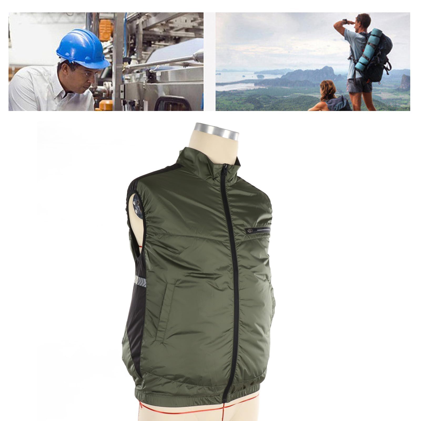 Cool Vest Ventola di Raffreddamento Vestiti con Aria Condizionata Giacca di Raffreddamento UV Resistente Traspirante Adatto alla Pelle Indossabile Ventola di Raffreddamento Gilet (OD Verde)