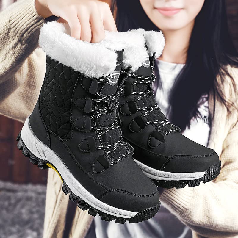Womens Snow Boots - Warm Fur-Lined Mid Calf Ankle Booties, Anti-Slip, Lightweight,Waterproof Cold-Resistant Outdoor Walking Shoes for Hiking & Everyday Comfort2
