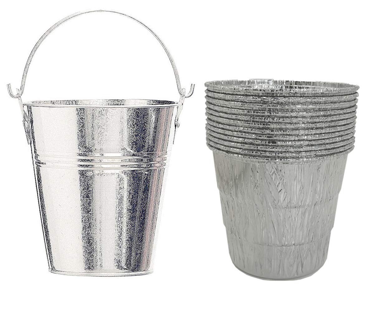 Wood Pellet Grill Drip Grease Bucket &12-Pack Disposable Foil Liner/Insert Kit Parts for Traeger HDW152 BAC407z,Pit Boss,Green Mountain,Camp Chef,Big Horn,Louisiana,Zgrills,RecTec,etc