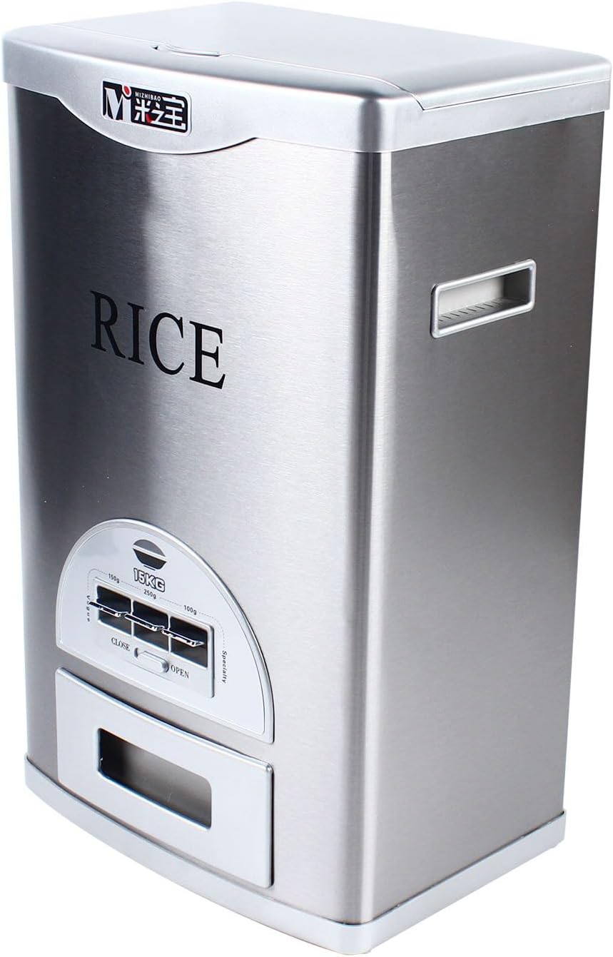 Xuthusman Grain Container, Rice Dispenser Machine Automatic Large Capacity Food Storage Tank Stainless Tank 15kg/33lbs