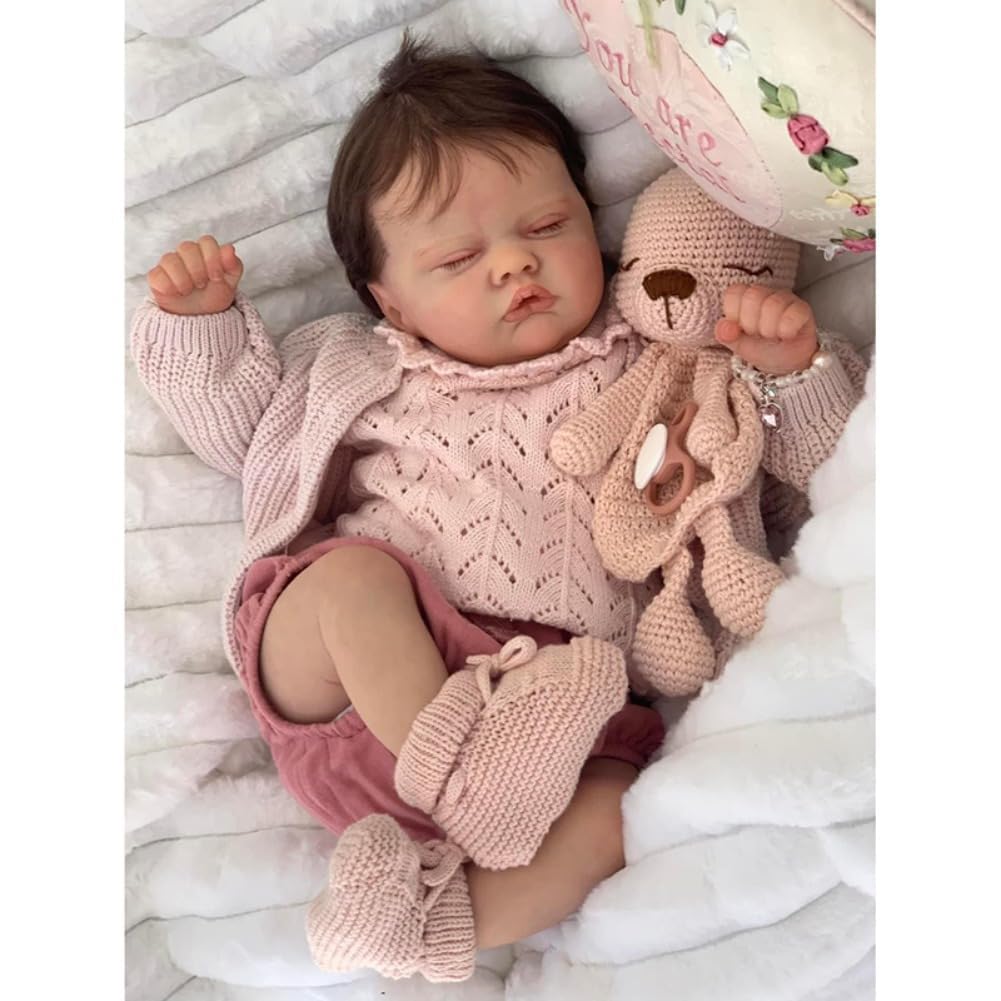 Zero pam19" Real Life Reborn Baby Dolls Girl in Soft Cloth Body Realistic Newborn Silicone Sleeping Toddler Doll with Rooted Hair Vinyl Posable Limbs Perfectly Cute Handmade Doll Toy Gift for Kids