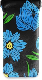 HUSSRITY Eyeglasses Case Blue Flowers Sunglasses Pouch Soft PU Leather Squeeze Top Eyeglass Holder Portable Glasses Case For Women Men