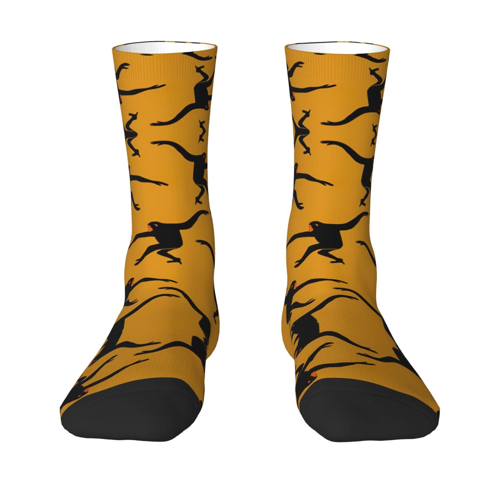 Vczsdff White Black Gibbon Monkey Printing Color Block Mid Calf Socks Winter Warm Adult Socks No Foot Pressure Fits 36 To 45 Foot Length
