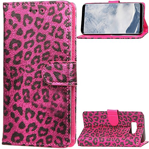 QFUN Leopard Print Wallet Case for Samsung Galaxy S8, Fashion Design Double Magnetic Stand Leather Phone Case Drop Protection Protective Case Bumper Flip Cover and Screen Protector,Red