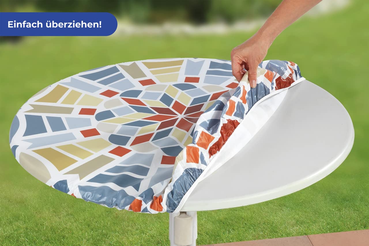 ZFUNCING Valentinstag-Tischdecke Rund – Rot Mit Herzen, Elastisch, Wasserdicht Für Party & Picknick