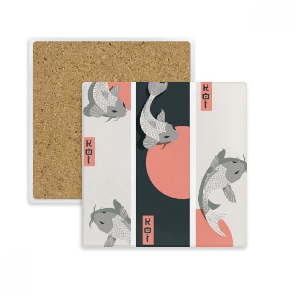 Coaster absorbant en pierre contre les taches de tasse au motif de poissons chinois
