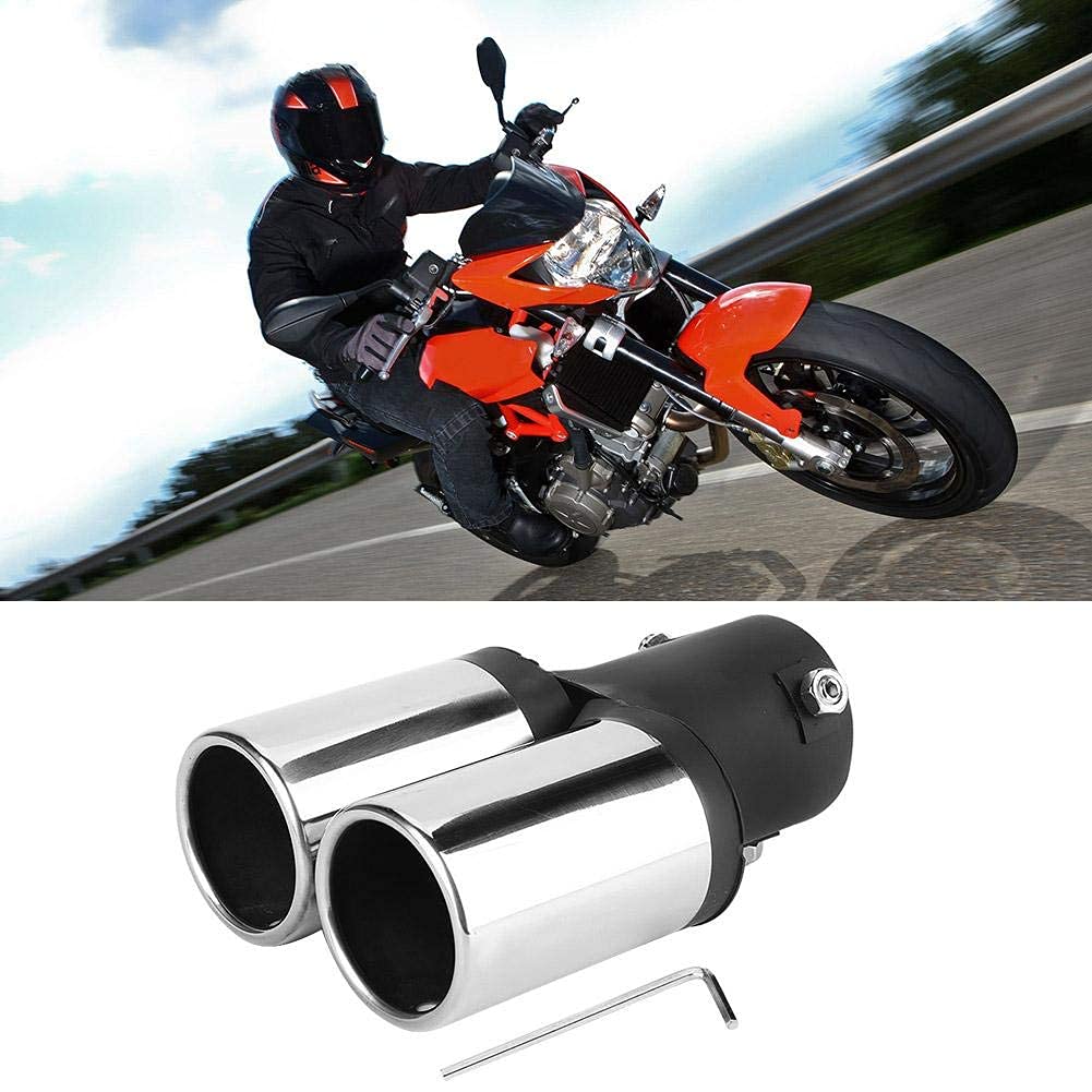 KIMISS Tuyau d'échappement de voiture, Universal Tuyau d’Echappement en acier inoxydable modifié Double tuyau d'échappement arrière Silencieux Tip Tail Throat